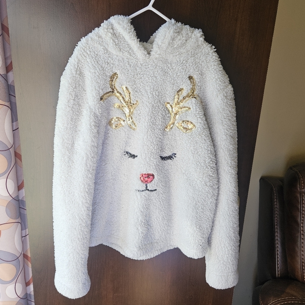 Takara Girl's Cozy White Reindeer Kids Hoodie